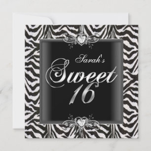 Invitación Cebra Cumpleaños Dulces Dieciséis 16 Negro Blanco