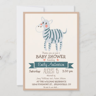 Invitación Cebra Cute, Baby Shower animal zoológico de la jun