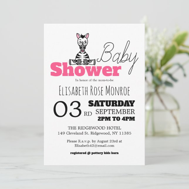 Invitación Cebra de bebé, Baby Shower (Anverso de pie)