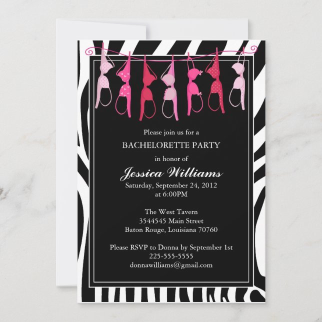 Invitación Cebra del fiesta el | de Bachelorette (Anverso)