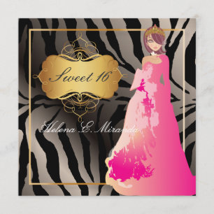Invitación Cebra FALSO PLATA/Sweet 16/ Quinceañera