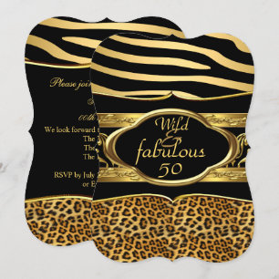 Invitación Cebra Leopardo Negro Oro Salvaje Fabuloso Cumpleañ