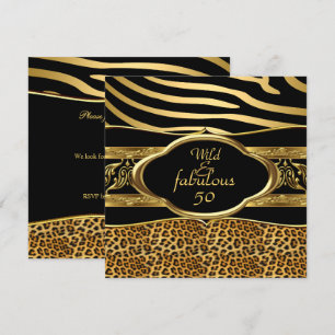 Invitación Cebra Leopardo Negro Oro Salvaje Fabuloso Cumpleañ
