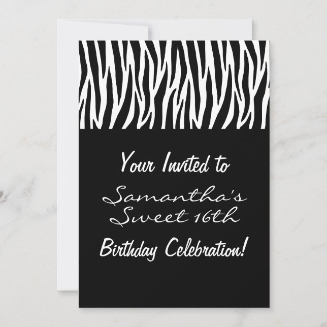 Invitación Cebra negra blanca personalizada (Anverso)