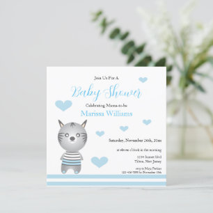 Invitación Cebra Niña Bebé Corazones Azules
