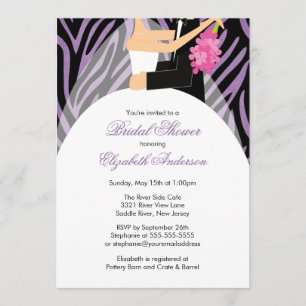 Invitación Cebra nupcial de la púrpura del novio de la novia