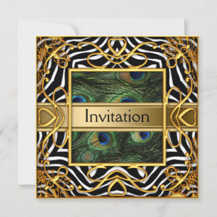 Invitación Cebra Pavo Real Dorado para Cualquier F