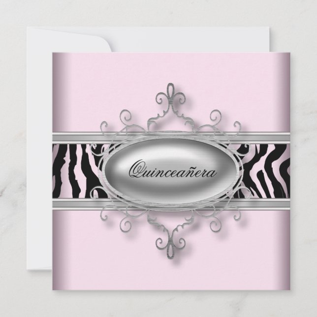 Invitación Cebra rosa Quinceanera (Anverso)