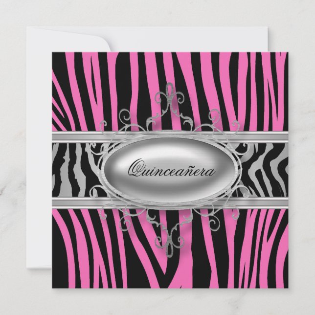 Invitación Cebra rosa Quinceanera (Anverso)