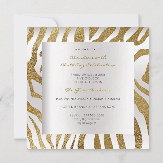 Invitación Cebra Safari de piel animal Plata Cumpleaños de Or (Anverso)