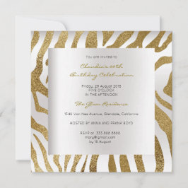 Invitación Cebra Safari de piel animal Plata Cumpleaños de Or