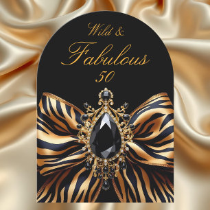 Invitación Cebra Salvaje Fabuloso Cumpleaños 50 Lazo Negro Jo