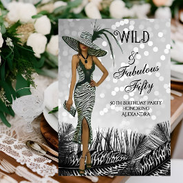 Invitación Cebra Salvaje Fabuloso Cumpleaños Cincuenta Negro 