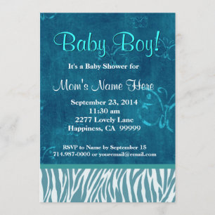 Invitación Cebra y muchacho azules Baby Shower de las