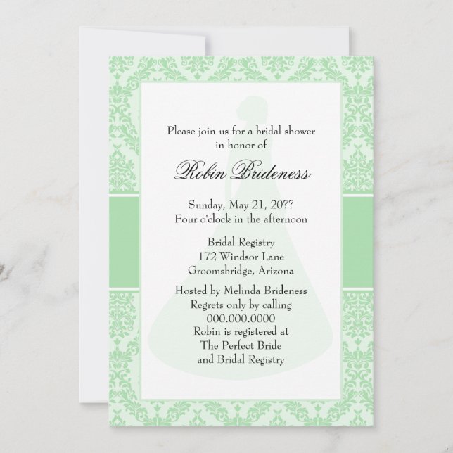 Invitación Celadon Damask Bridal Shower (Anverso)