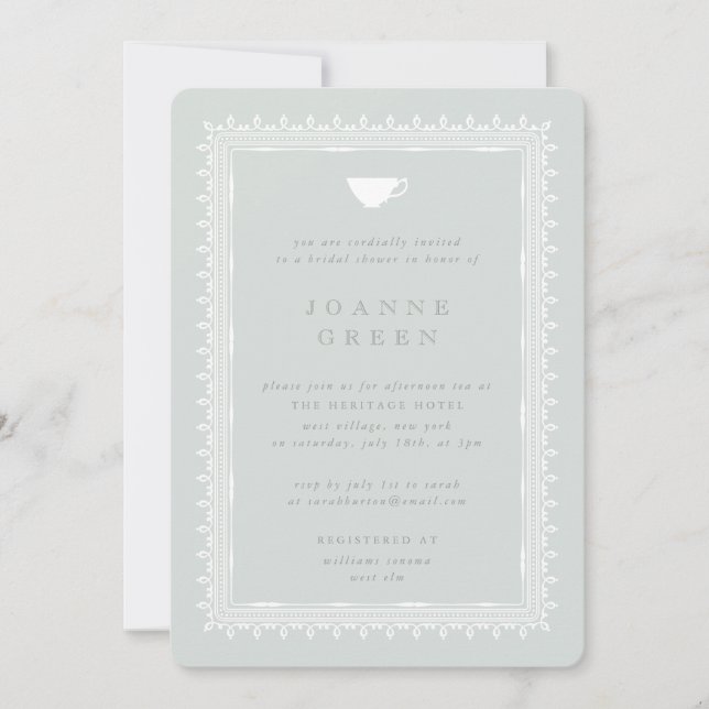 Invitación Celadon Tea Bridal/Boda/Ducha (Anverso)