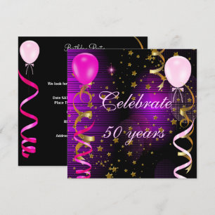 Invitación Celebra 50 Cumpleaños Número 50 Fiesta Rosado Mora