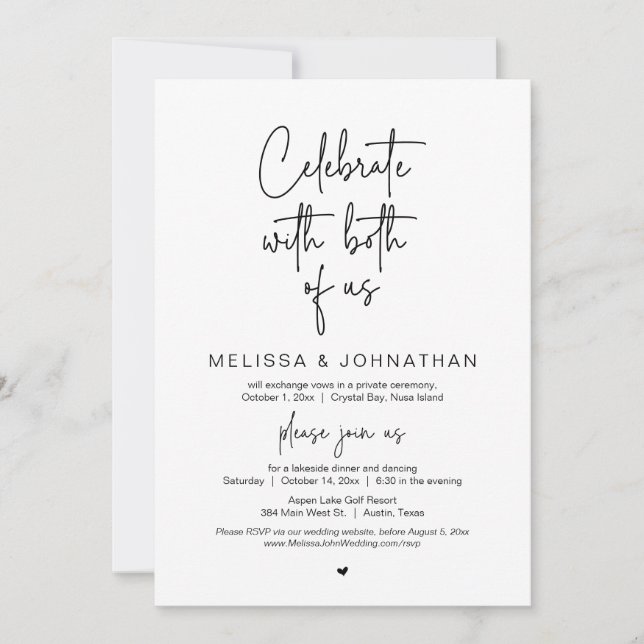 Invitación Celebra con ambos, Boda Fiesta Elopement (Anverso)