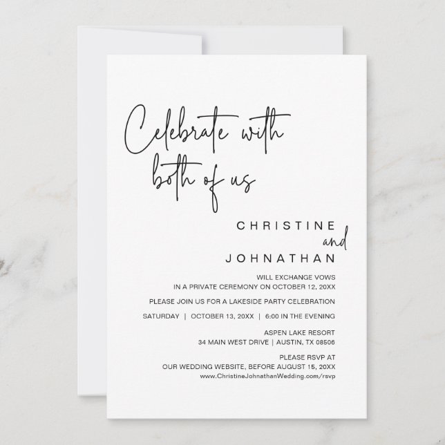 Invitación Celebra con ambos, Boda Fiesta Elopement (Anverso)
