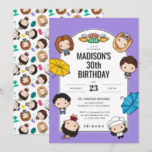 Invitación ¡Celebra con AMIGOS! Arte Chibi Personalizado Cump