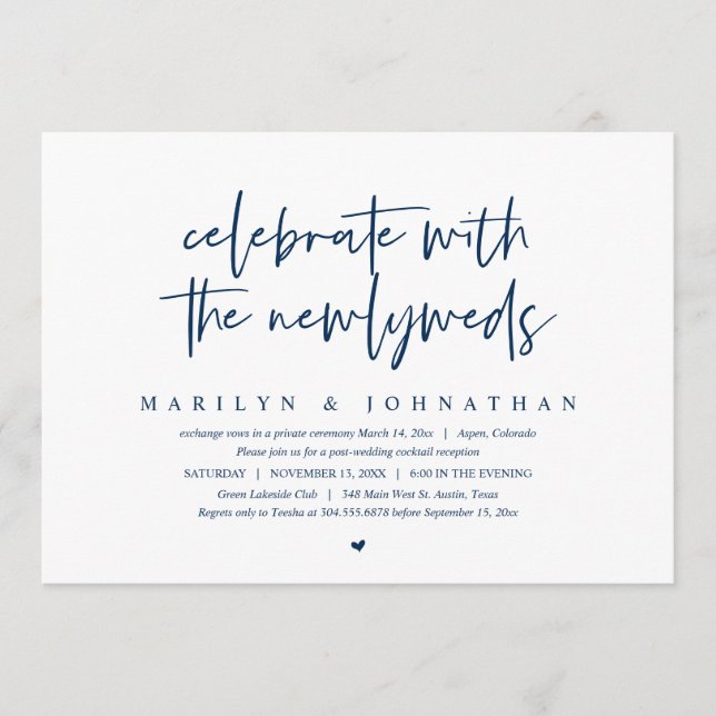 Invitación Celebra con los recién casados, Elopement de boda  (Anverso)