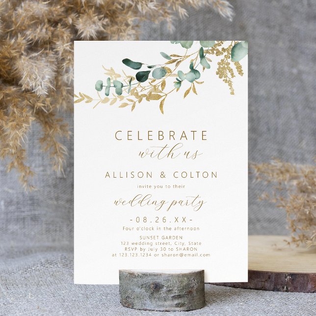 Invitación ¡Celebra con nosotros! (Celebrate With Us! rustic eucalyptus greenery boho Invitation)
