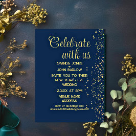 Invitación Celebra Con Nosotros Año Nuevo en Oro y Azul Marin