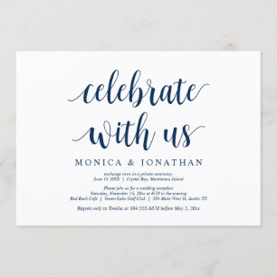 Invitación Celebra con nosotros, Azul Marino, Huida de Boda