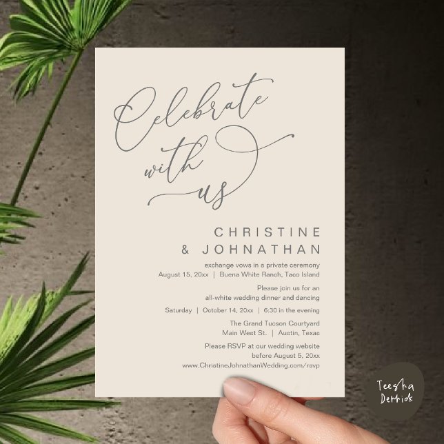 Invitación Celebra con nosotros, baile romántico Boda (Celebrate With Us, Romantic Wedding Dinner Party Lunch Brunch Invitation Card PDF Cream Grey)