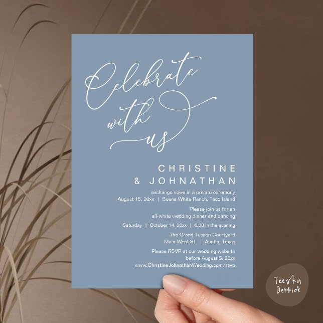 Invitación Celebra con nosotros, baile romántico Boda (Celebrate With Us, Romantic Wedding Dinner Party Lunch Brunch Invitation Card PDF Dusty Blue)