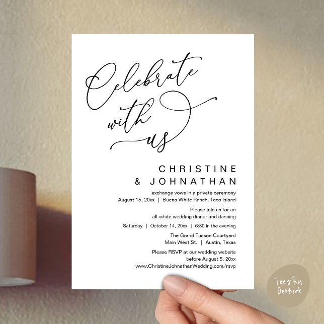 Invitación Celebra con nosotros, baile romántico Boda (Celebrate With Us, Romantic Wedding Dinner Party Lunch Brunch Invitation Card PDF White Black)