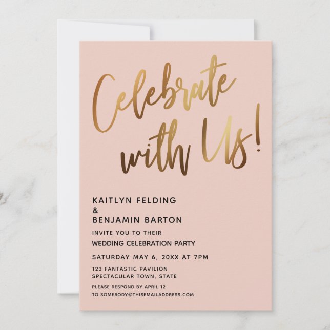 Invitación ¡Celebra Con Nosotros! Blush Con Letra a Mano Mini (Anverso)