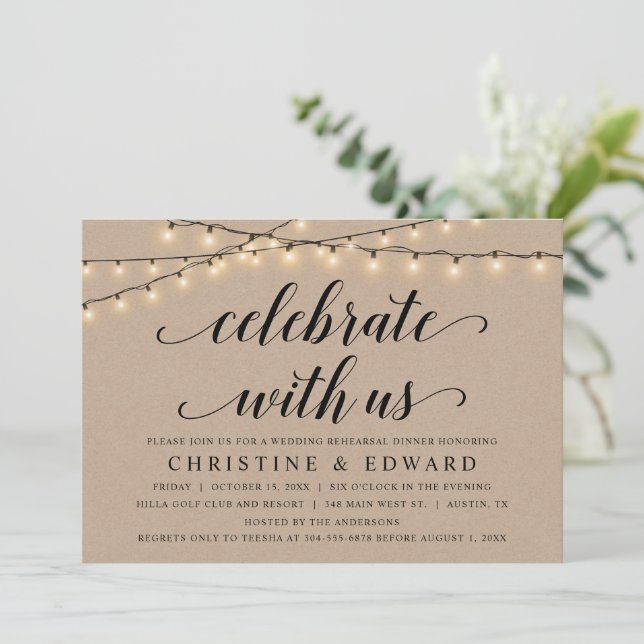Invitación Celebra con nosotros, Boda de ensayo, Kraft (Anverso de pie)
