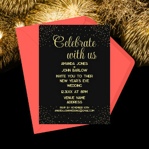 Invitación Celebra Con Nosotros Boda de Nochevieja Dorada