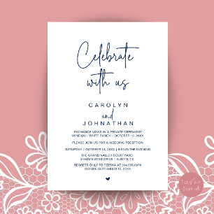 Invitación Celebra con nosotros, Boda Elopement Azul Marino
