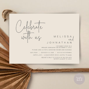 Invitación Celebra con nosotros, Boda Elopement Dinner Fiesta