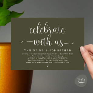 Invitación Celebra con nosotros, Boda Elopement Dinner Fiesta