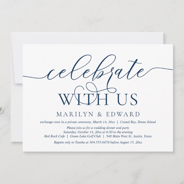 Invitación Celebra con nosotros, Boda Elopement Fiesta (Anverso)