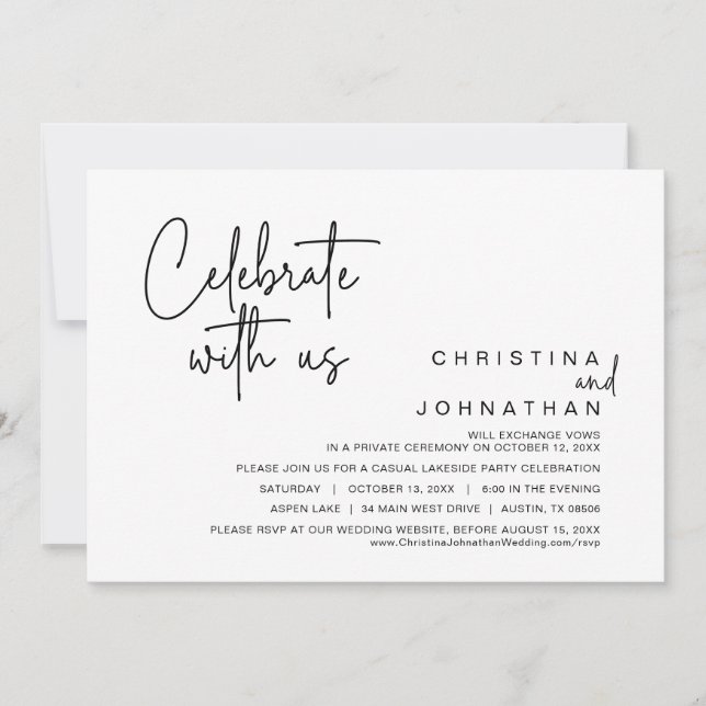 Invitación Celebra con nosotros, Boda Elopement Fiesta (Anverso)