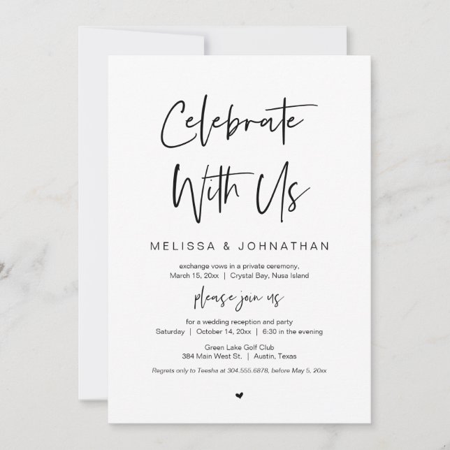Invitación Celebra con nosotros, Boda Elopement Fiesta (Anverso)