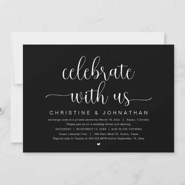 Invitación Celebra con nosotros, Boda Elopement Fiesta (Anverso)