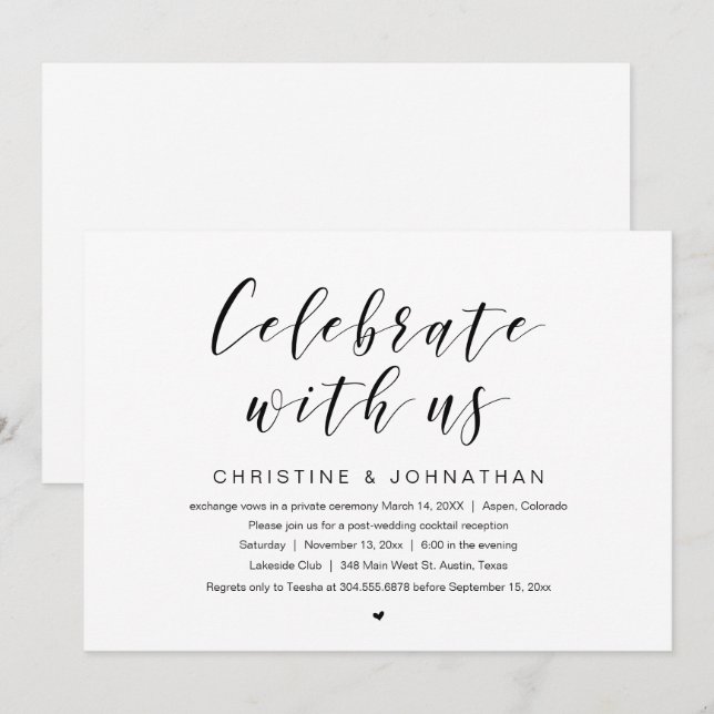 Invitación Celebra con nosotros, Boda Elopement Fiesta (Anverso / Reverso)