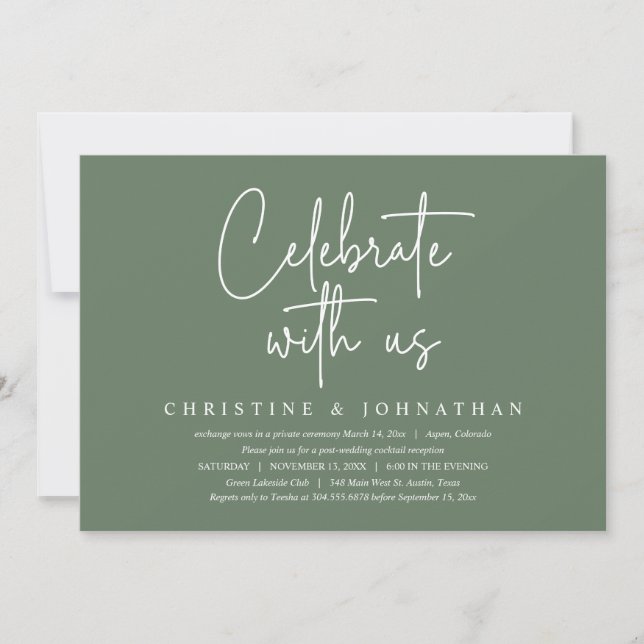Invitación Celebra con nosotros, Boda Elopement Fiesta (Anverso)