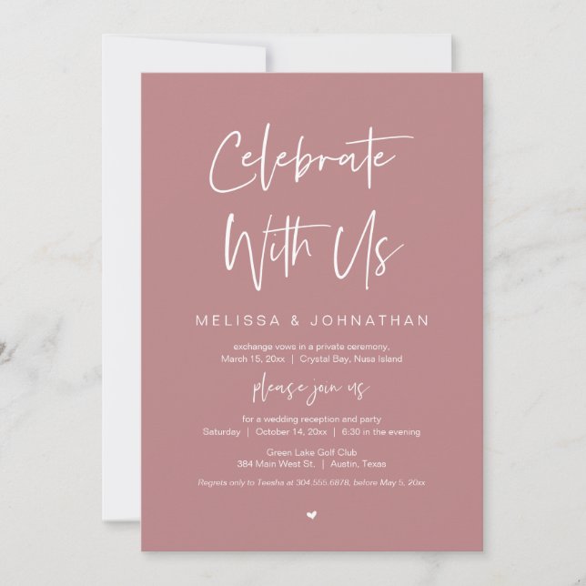 Invitación Celebra con nosotros, Boda Elopement Fiesta (Anverso)