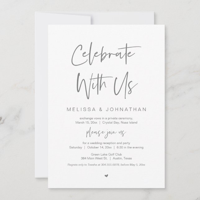 Invitación Celebra con nosotros, Boda Elopement Fiesta, Gray (Anverso)