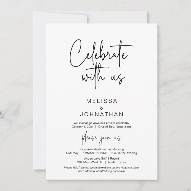 Invitación Celebra con nosotros, Boda Elopement Invita (Anverso)