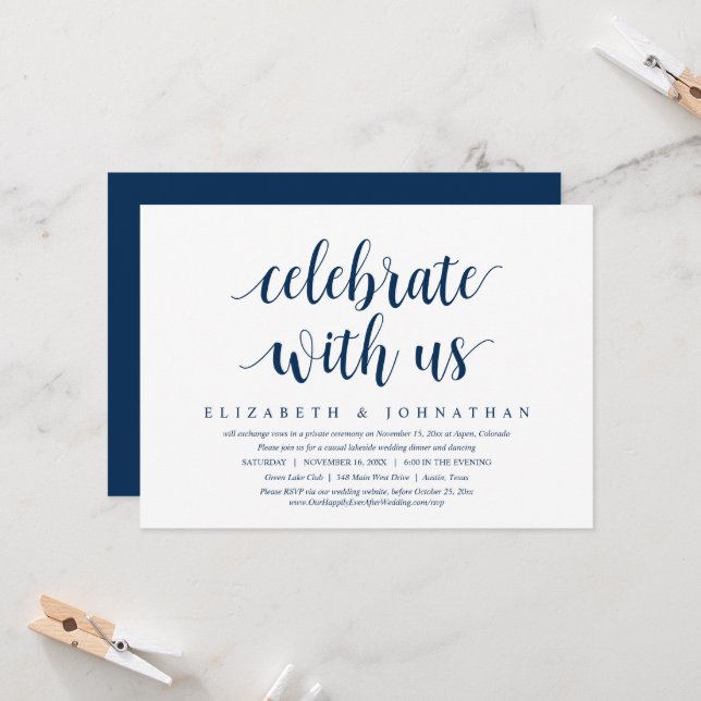 Invitación Celebra con nosotros, Boda Elopement Invita (Anverso/Reverso In Situ)