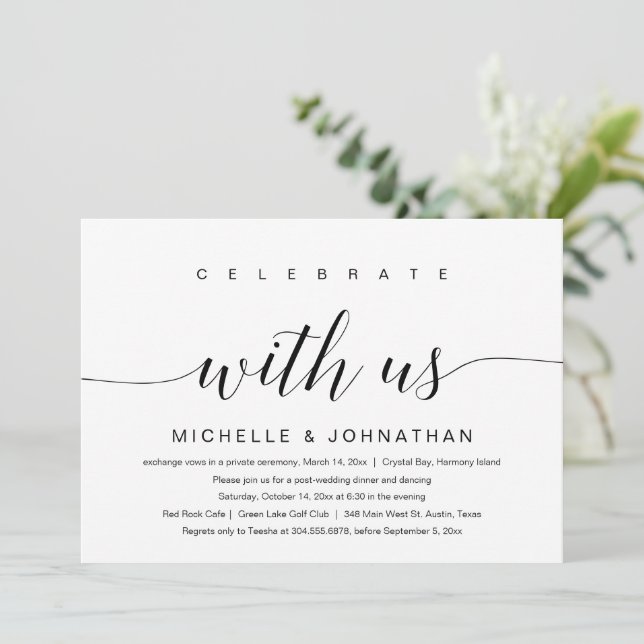 Invitación Celebra con nosotros, Boda Elopement Invitation (Anverso de pie)