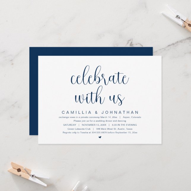 Invitación Celebra con nosotros, Boda Fiesta Elopement Invita (Anverso/Reverso In Situ)