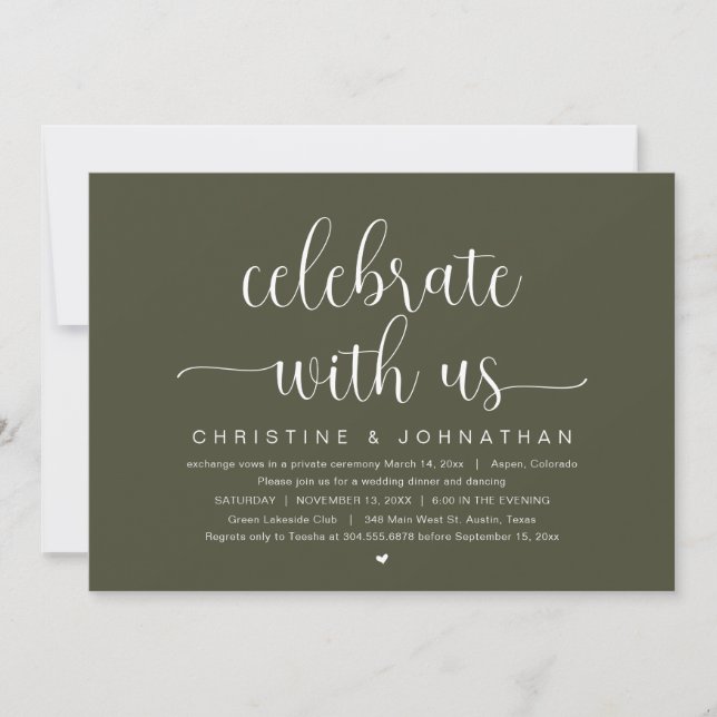 Invitación Celebra con nosotros, Boda Fiesta Elopement Invita (Anverso)